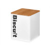 CAIXA QUADRAD METAL BISCUIT BRANCA COM TAMPA BAMBU