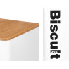 POT MÉTAL CARRÉ BISCUIT BLANC COUVERCLE EN BAMBOU