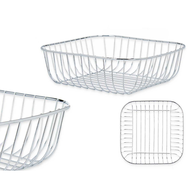 SQUARE METAL FRUIT BOWL CHROME PLATED