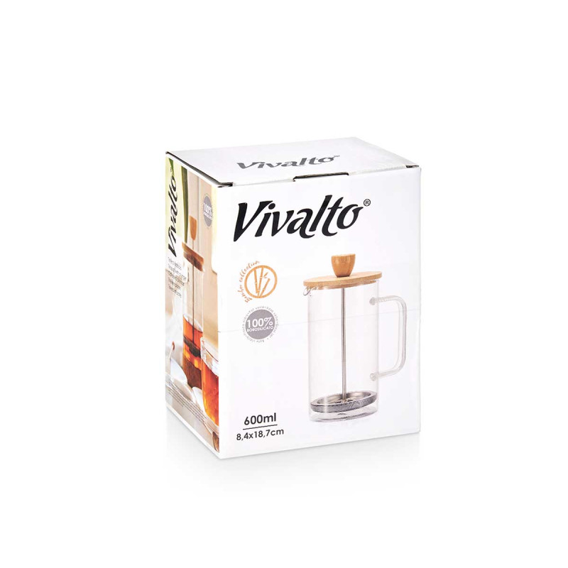 TETERA EMBOLO BOROSILICATO TAPA BAMBU 600ML