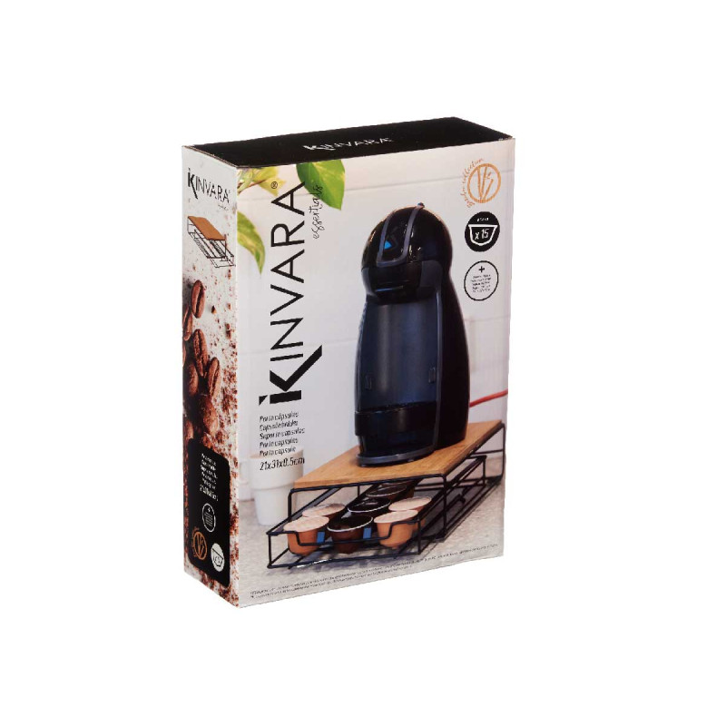 PORTE-CAPSULES CAFÉ EN MÉTAL BAMBOU 15 CAPSULES