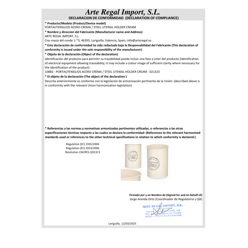 PORTE-USTENSILES EN ACIER CRÈME