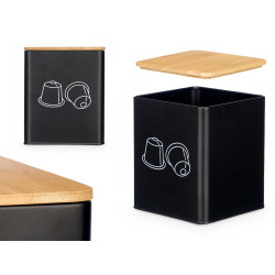 POT CARRÉ POUR CAPSULES COUVERCLE BAMBOU NOIR