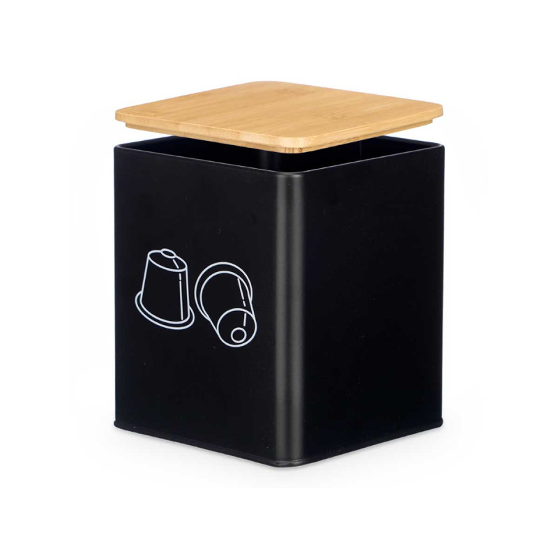 POT CARRÉ POUR CAPSULES COUVERCLE BAMBOU NOIR