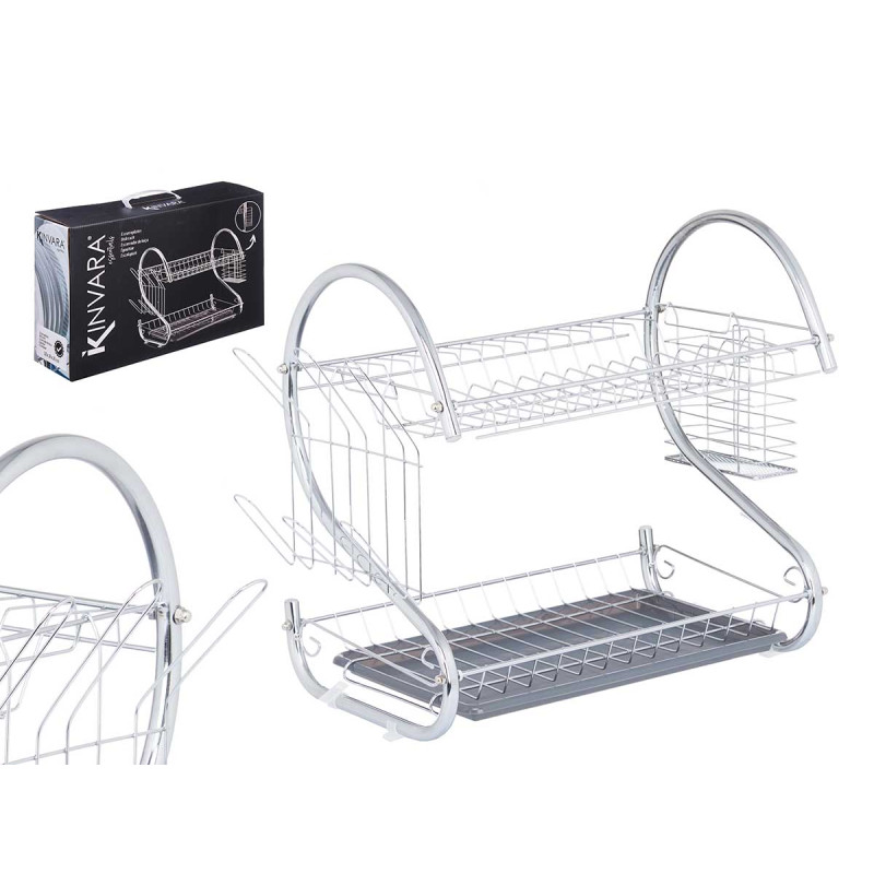 DISH DRAINER 2 TIERS GREY CHROMED ACCESSORIES