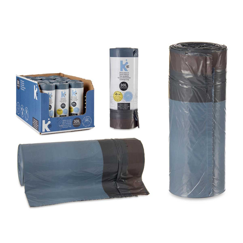 BOLSA BASURA AUTOCIERRE PERFUMADA 30L 20UDS GRIS