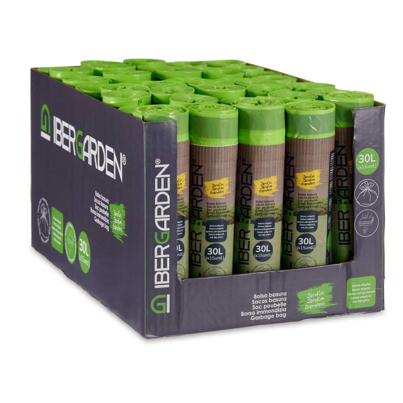 BOLSA BASURA AUTOCIERRE PERFUMADA 30L 15UDS VERDE