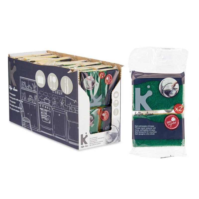 SET 2 THREE-LAYER SCOURING PAD WITH VEGETABL SPONG