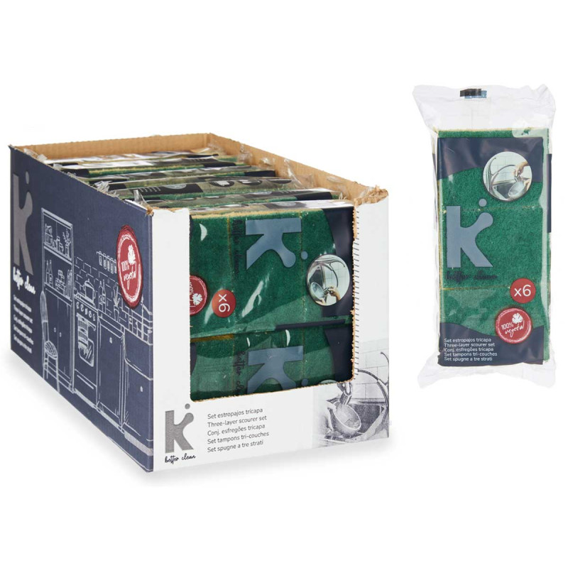 SET 6 LAVETTES TRIPLE CAPE AVEC EPONGE VEGETAL