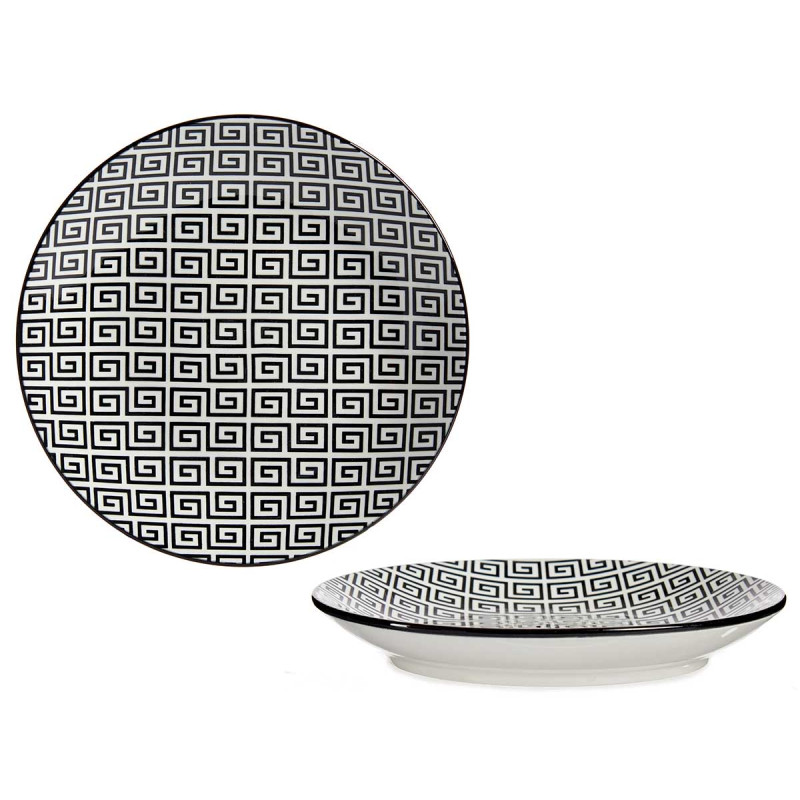 PLATO POSTRE 20CM GEOMETRICO NEGRO