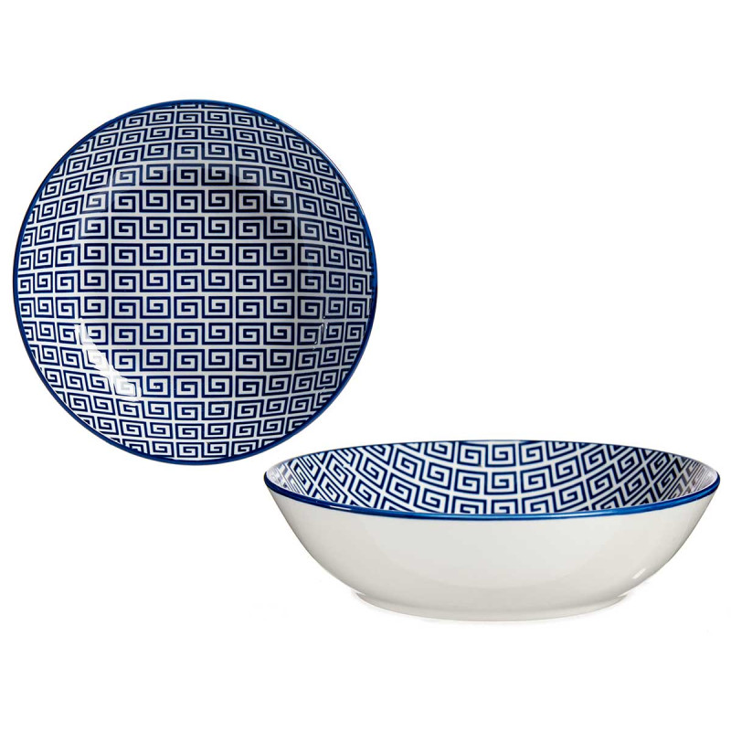 ASSIETTE CREUSE 20CM GEOMETRIQUE BLEU