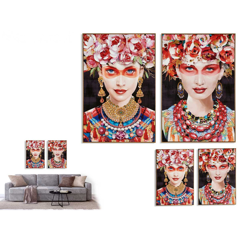 TOILE FRIDA FOND FONCE ET OR ASSORT 2 