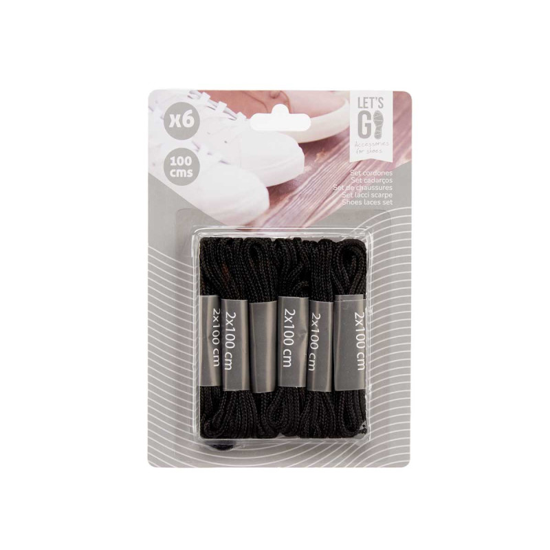 6 BLACK SHOE LACES 100CM
