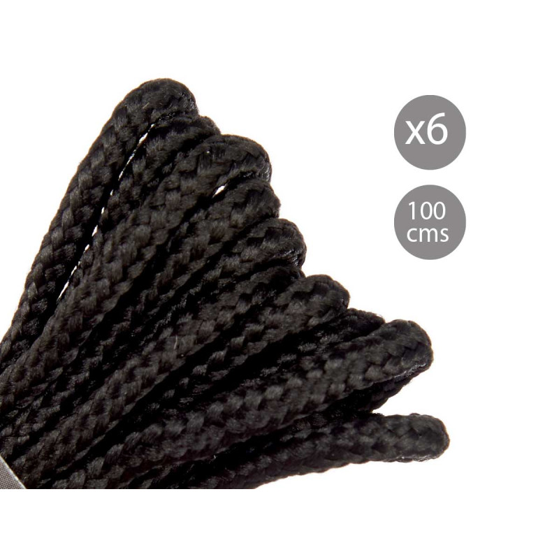 6 BLACK SHOE LACES 100CM