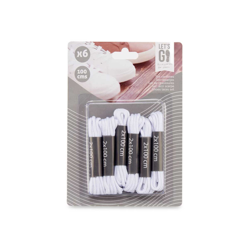 6 WHITE SHOE LACES 100CM