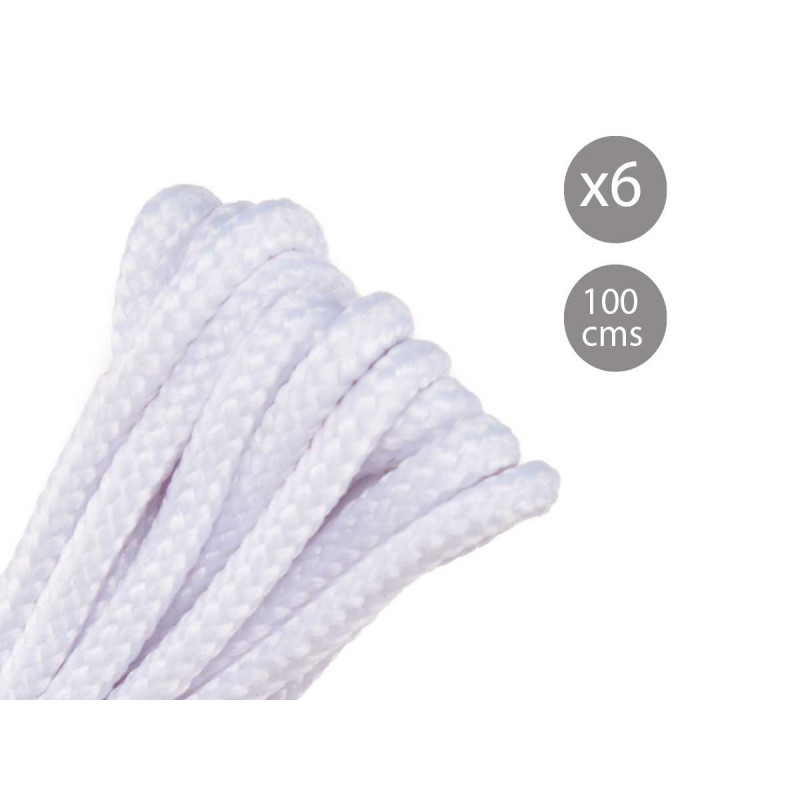 6 WHITE SHOE LACES 100CM