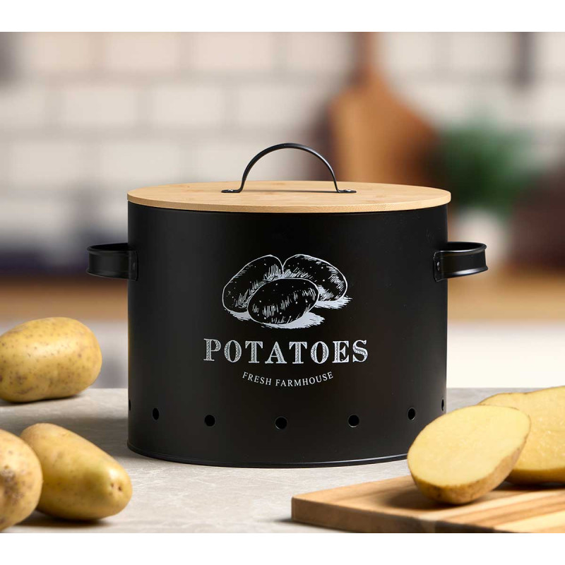 CONTENITORE PER PATATE TAPPO BAMBU NERO