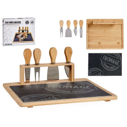 TABLE FROMAGES BAMBOU ET ARDOISE AVEC 4 COUTEAUX 