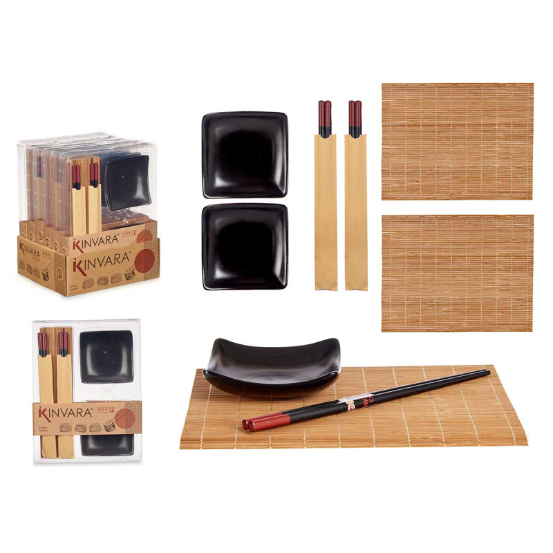 SET 6 BLACK BAMBU AND CERAMIC SUSHI PIECES 
