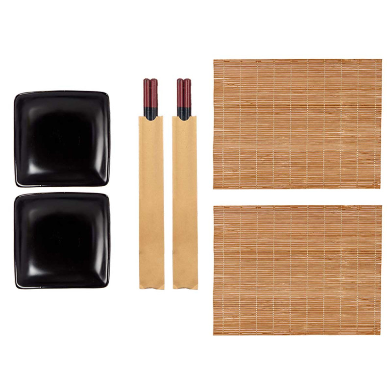 SET SUSHI CERAMIQUE BAMBOU NOIR 6 PIECES 