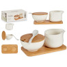 SET OF BAMBU AND CERAMIC SUGAR BOWL AND MILK JUG 