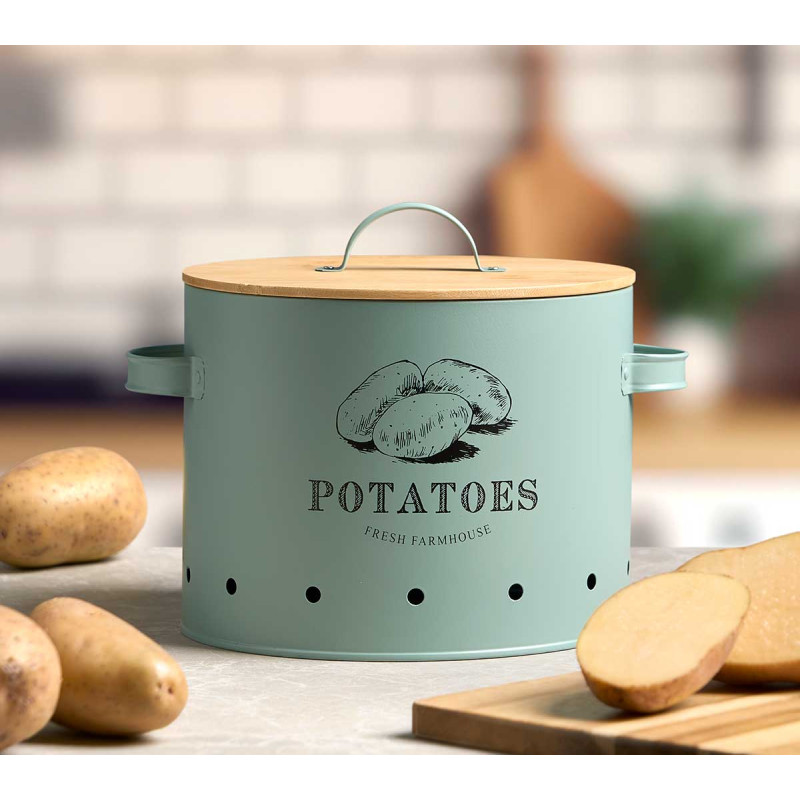 PANIER POMMES TERRE COUVERCLE BAMBOU VERT MENTHE 