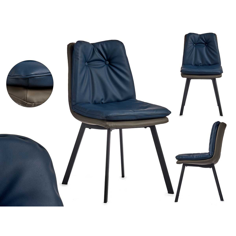 BACK WITH BUTTONS BLUE ARMCHAIR WITH GREY EDGE