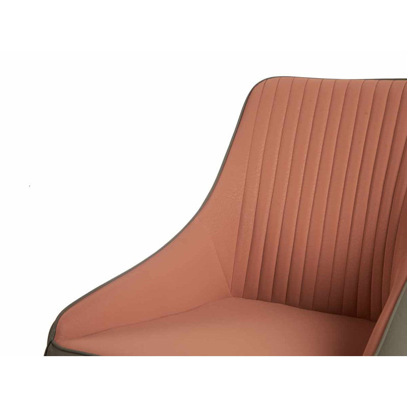 FAUTEUIL ROSE DOSSIER A RAYURES AVEC BORD GRIS