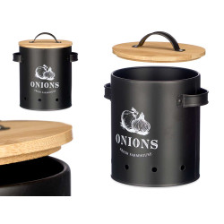 PANIER OIGNONS COUVERCLE EN BAMBOU NOIR