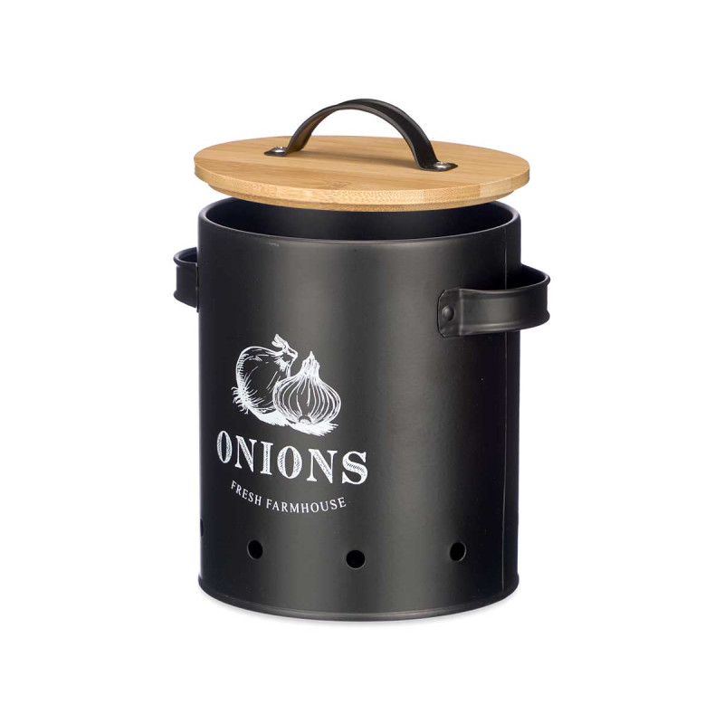 PANIER OIGNONS COUVERCLE EN BAMBOU NOIR