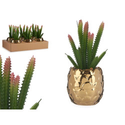 CACTUS ARTIFICIALE VASO CERAMICA ORO