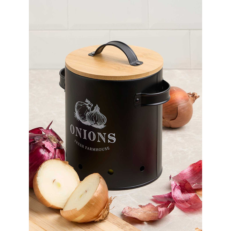 PANIER OIGNONS COUVERCLE EN BAMBOU NOIR