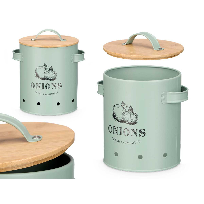 PANIER OIGNONS COUVERCLE EN BAMBOU VERT MENTHE 
