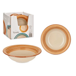 ASSIETTE CREUSE GRES BANDE 3D  MARRON 21CM