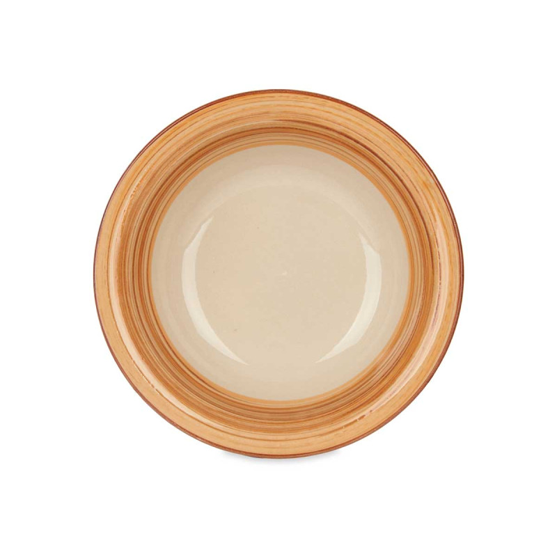 ASSIETTE CREUSE GRES BANDE 3D  MARRON 21CM