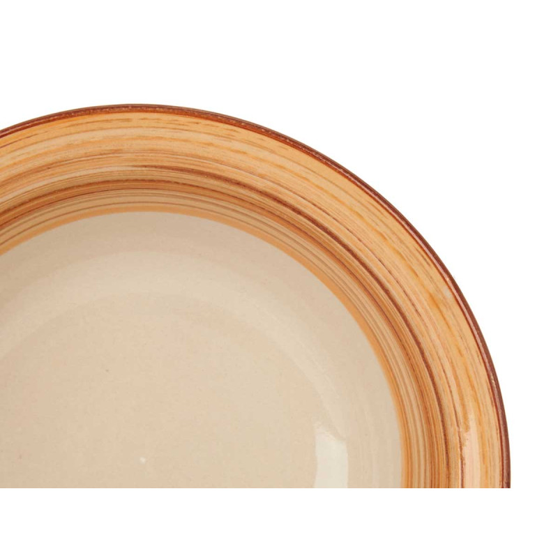 ASSIETTE CREUSE GRES BANDE 3D  MARRON 21CM