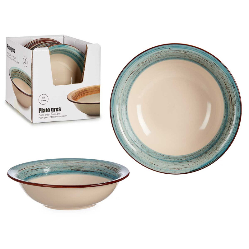 ASSIETTE CREUSE GRES BANDE 3D BLEU 21CM