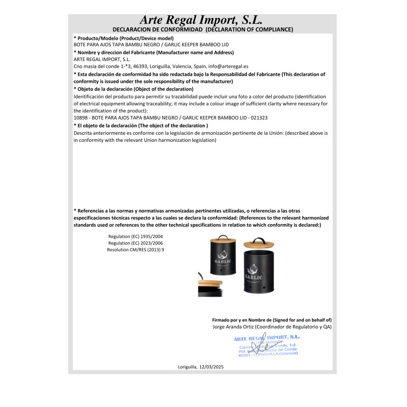 BOTE PARA AJOS TAPA BAMBU NEGRO