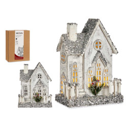 MAISON BOIS GRAND BLANCHE AVEC LUMIERE PAILLETTES