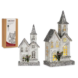 MAISON BOIS  BLANCHE AVEC LUMIERE ET PAILLETTES