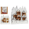 WHITE WOOD VILLAGE SNOWMAN WITH GLITTER AND LIGHT 