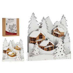 VILLAGE BOIS BLANCHE ARBRE PAILLETTES AC/ LUMIERE