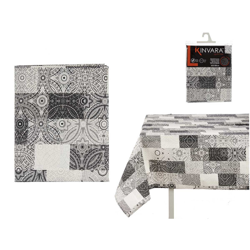 140X180CM GREY TILES STAIN RESIST CANVAS TABLECL 