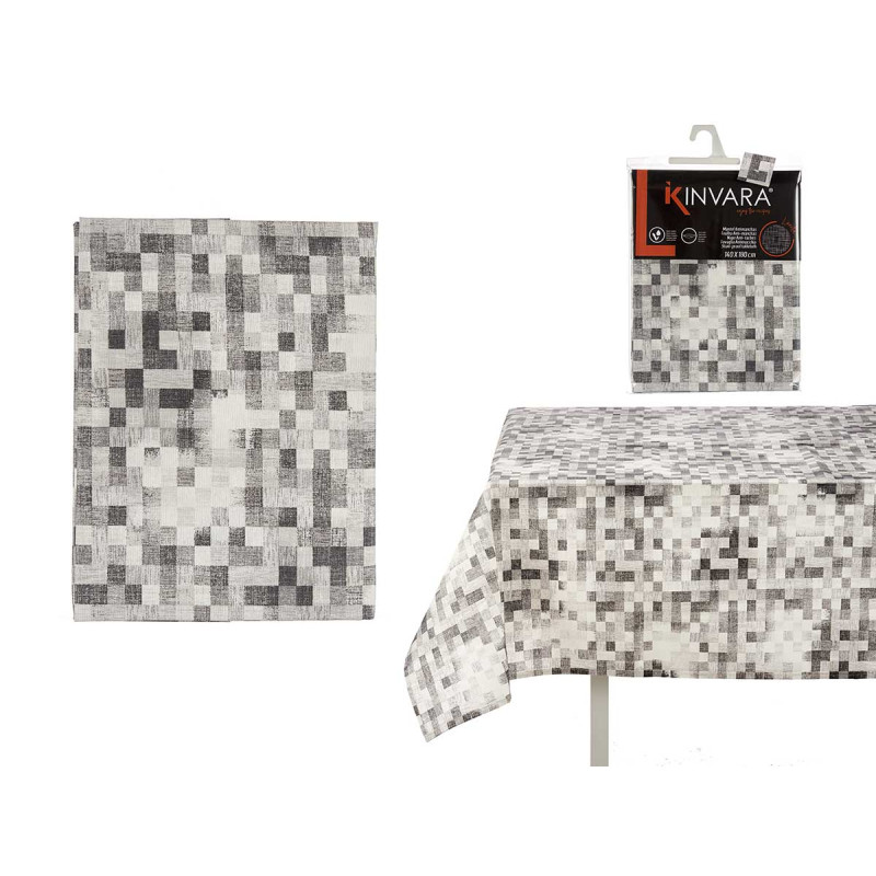 140X180CM GREY SQUAR STAIN RESIST CANVAS TABLECL 