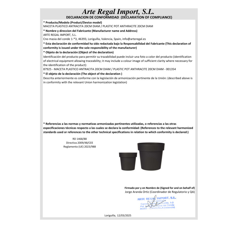 PLASTIC POT ANTHRACITE 20CM DIAM