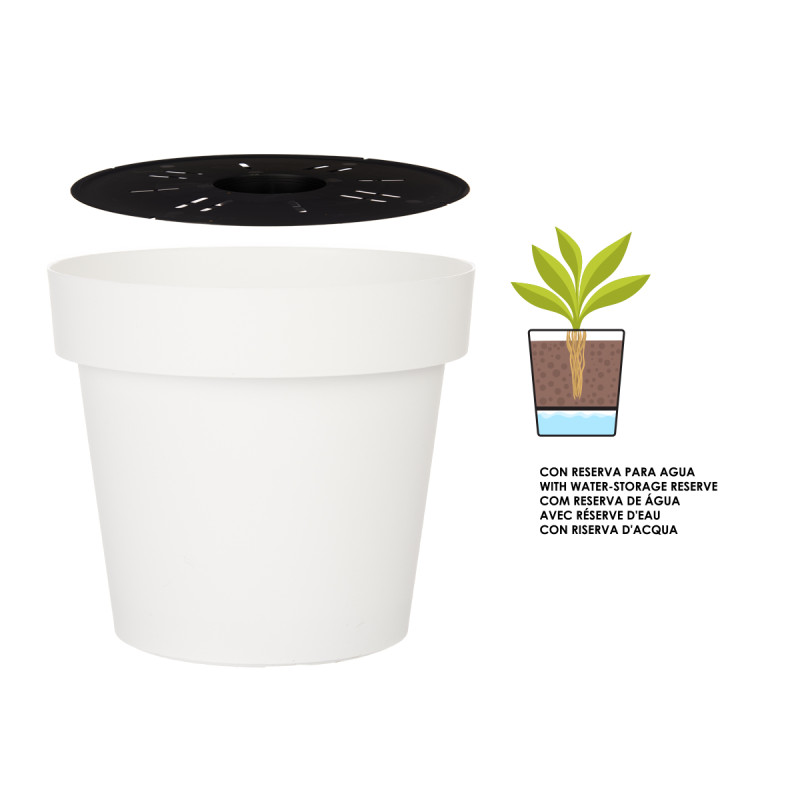 POT EN PLASTIQUE BLANC AVEC RÉSERVE D'EAU 30CM 