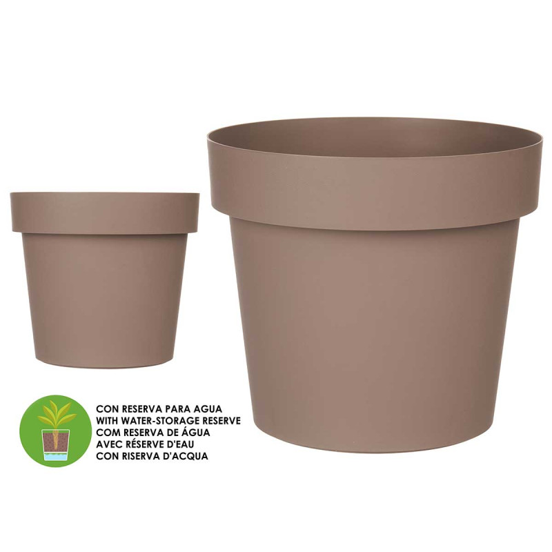 VASO PLASTICA MARRONE CON RISERVA D'ACQUA 30CM