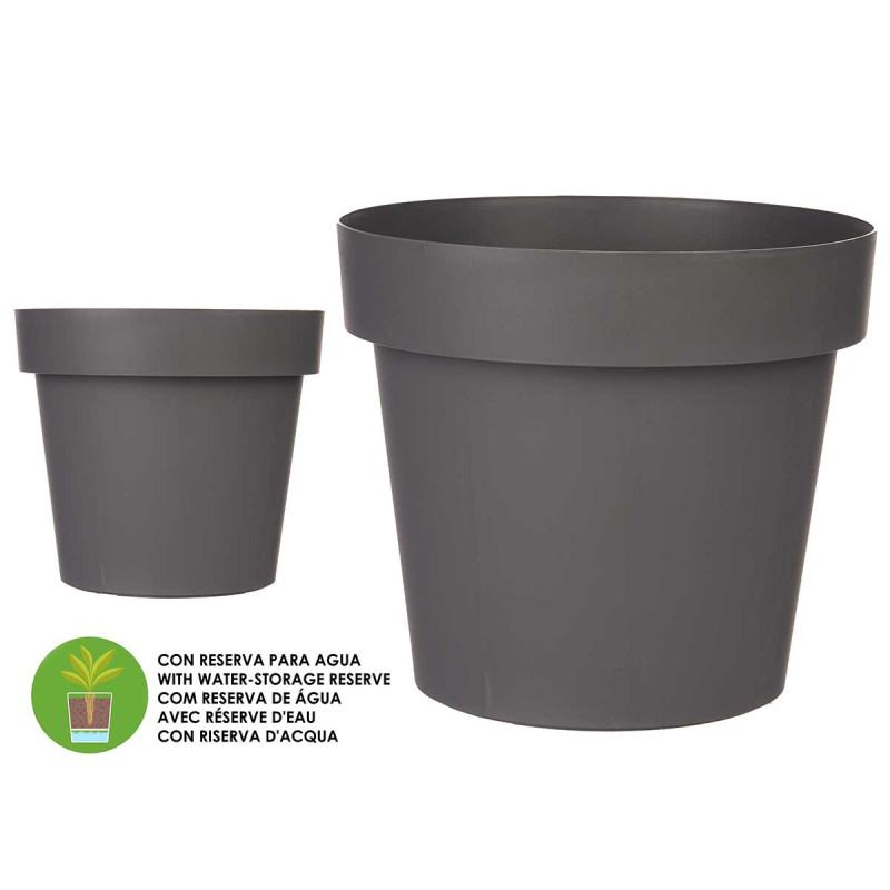 VASO PLASTICO CINZENTO C RESERVA AGUA 30 CM 
