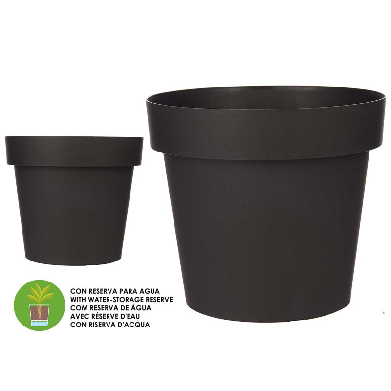 PLASTIC POT ANTHRACITE W WATER RESERVOIR 30CM DIAM