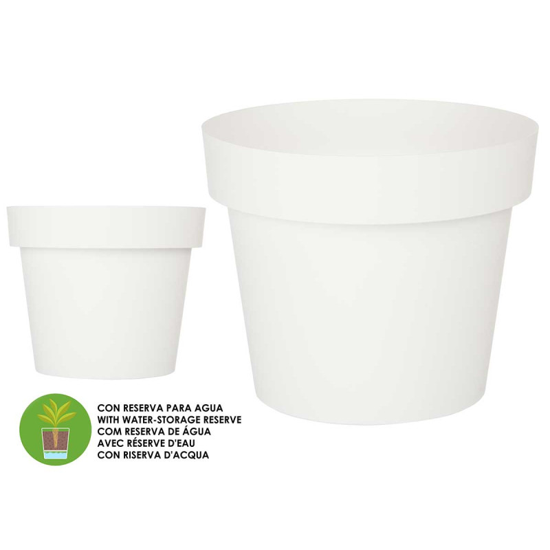POT EN PLASTIQUE BLANC AVEC RÉSERVE D'EAU 35CM 